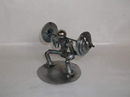 Squat Weight Lifter Metal Bolt Figurine, Miniature Athlete