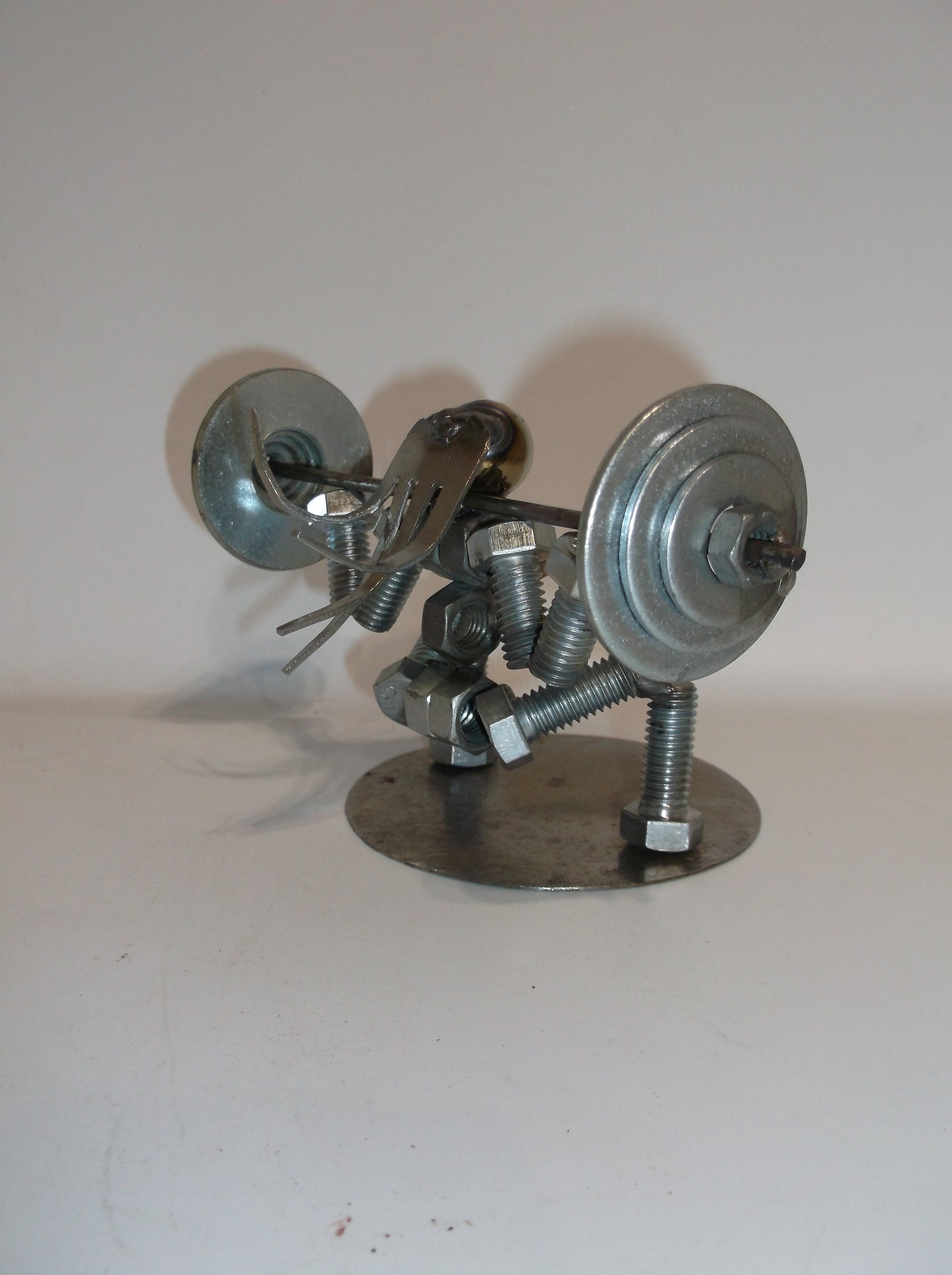 Female Squat Weight Lifter Metal Bolt Figurine, Miniature Athlete
