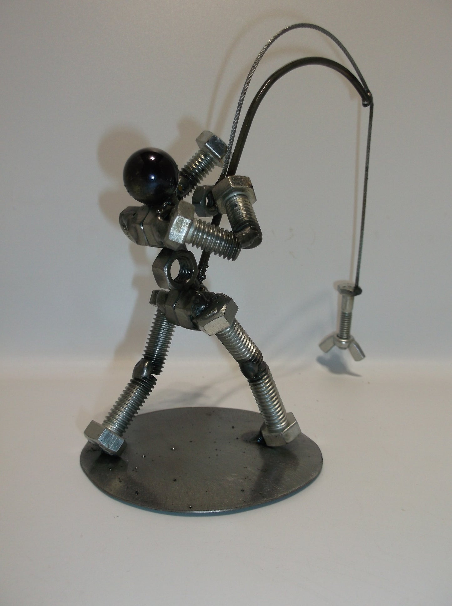 Fisherman, Angler, Metal Bolt Figurine, Upcycled Art