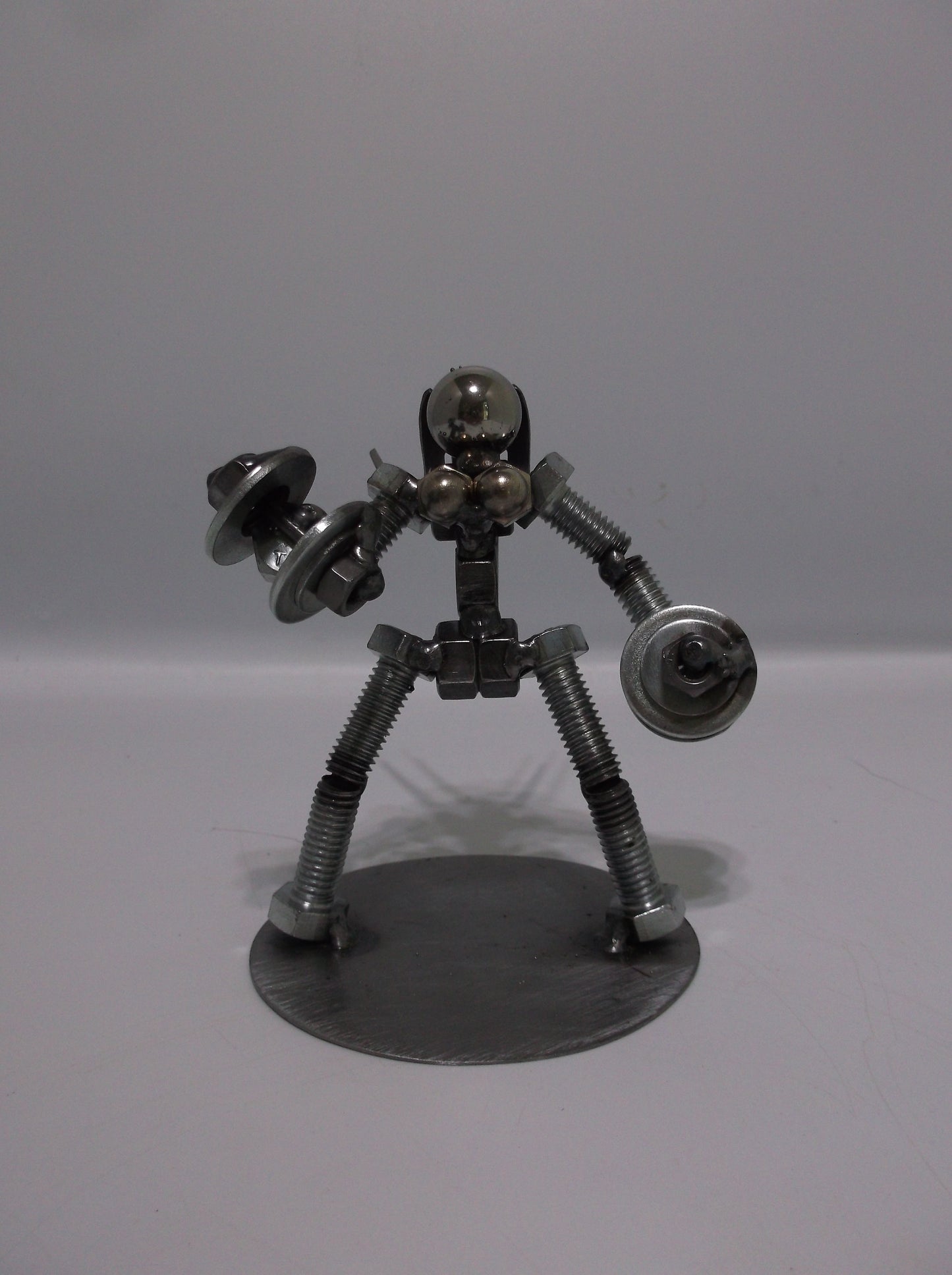 Female Dumbbell Weight Lifter, Metal Bolt Figurine, Miniature Athlete Figure