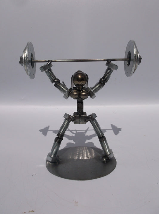 Female Military Press Weight Lifter, Metal Bolt Figurine, Athlete exercise