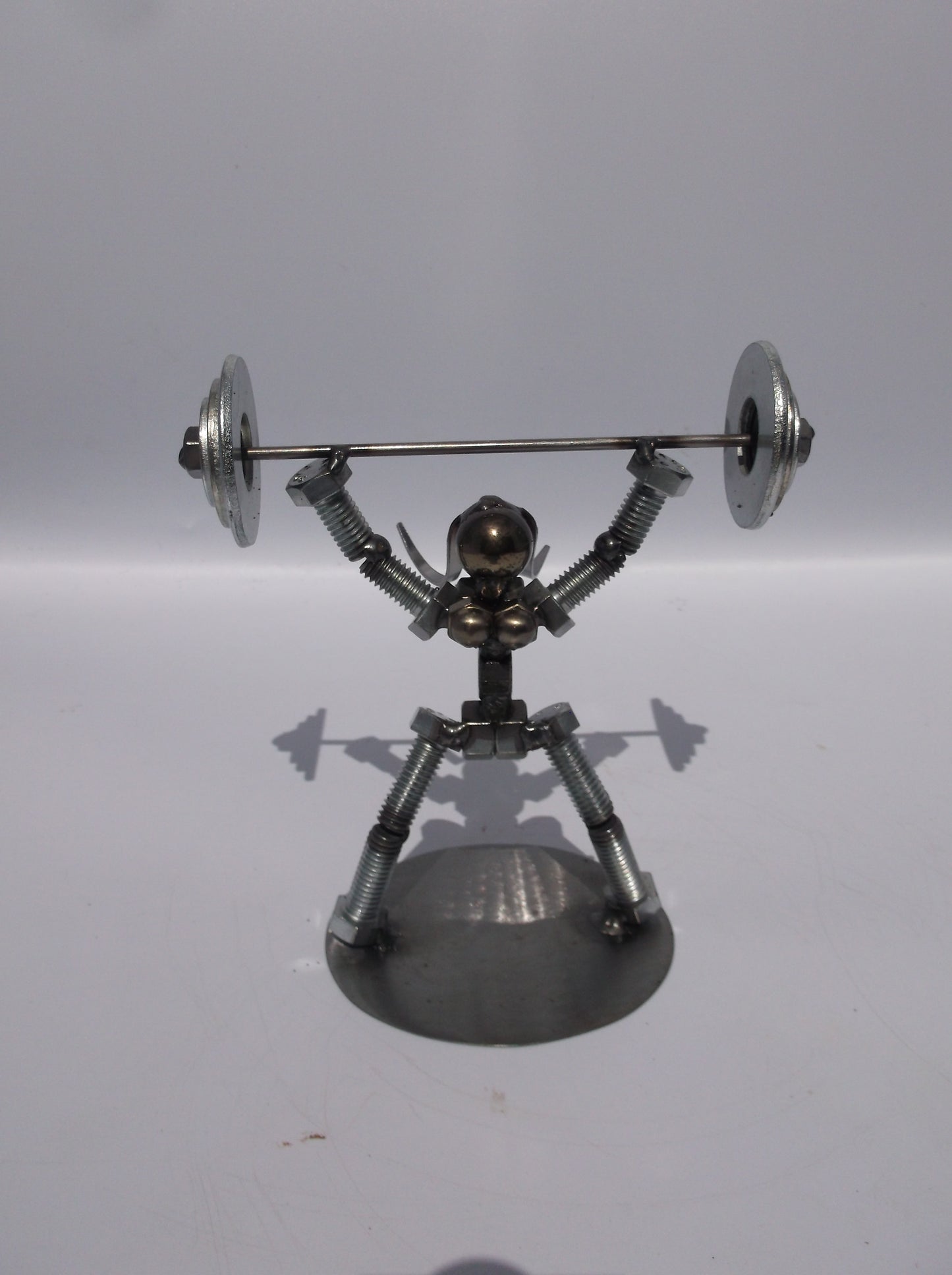 Female Military Press Weight Lifter, Metal Bolt Figurine, Athlete exercise