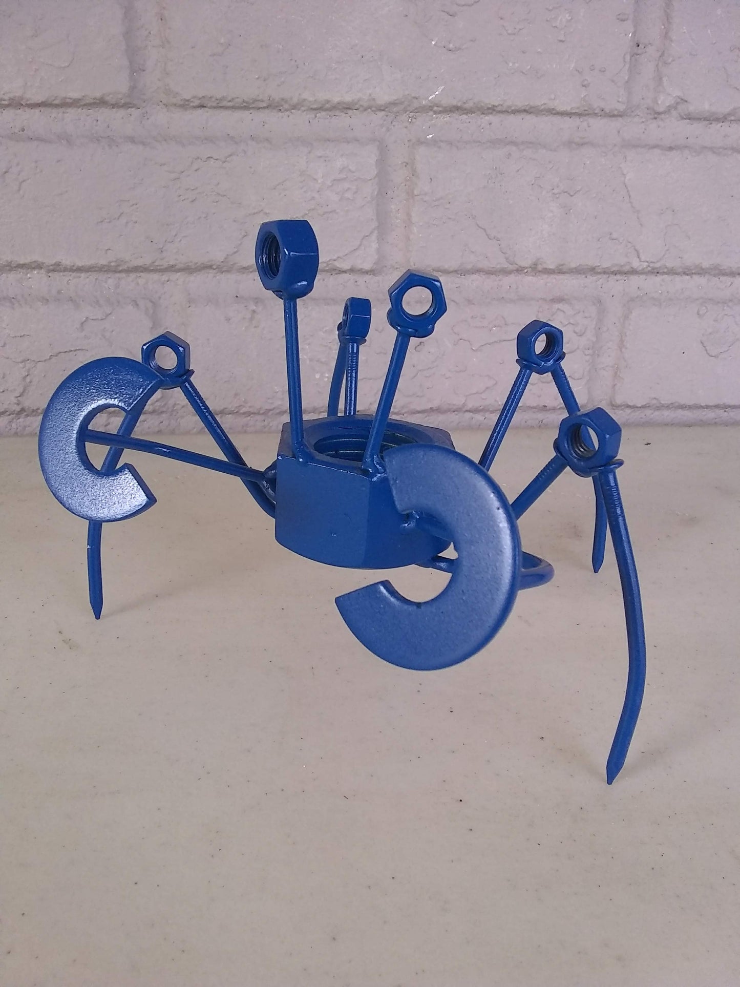 Blue Crab Scrap Metal Recycled Art, Crab Sculpture Figurine