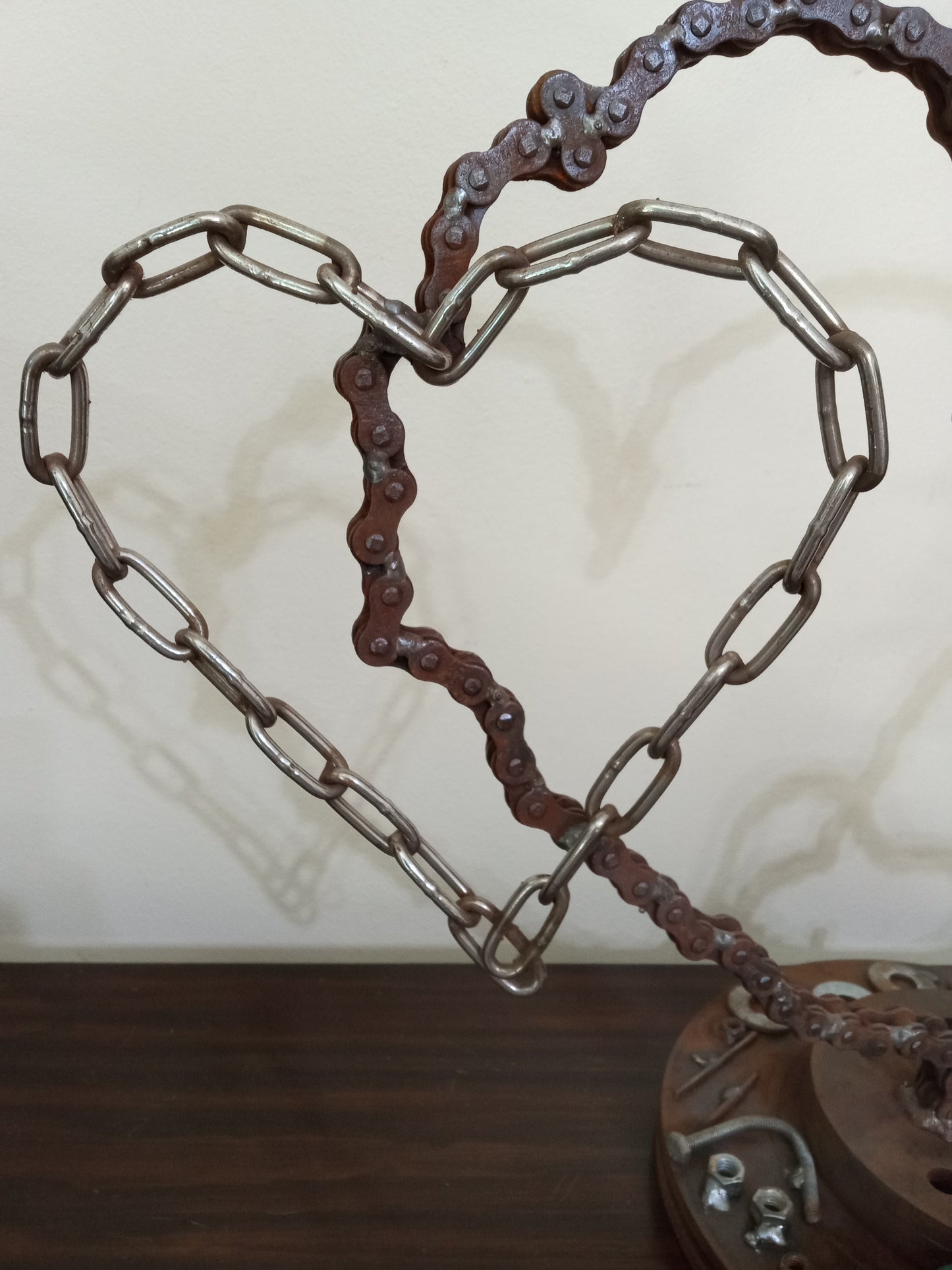 Metal Heart Sculpture of Motorcycle Chains, Rustic Up cycled Welded Metal Art