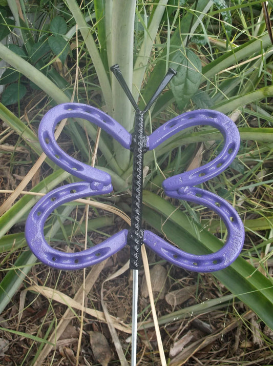 Purple Horseshoe Butterfly Garden Stake, Welded Metal Yard Art