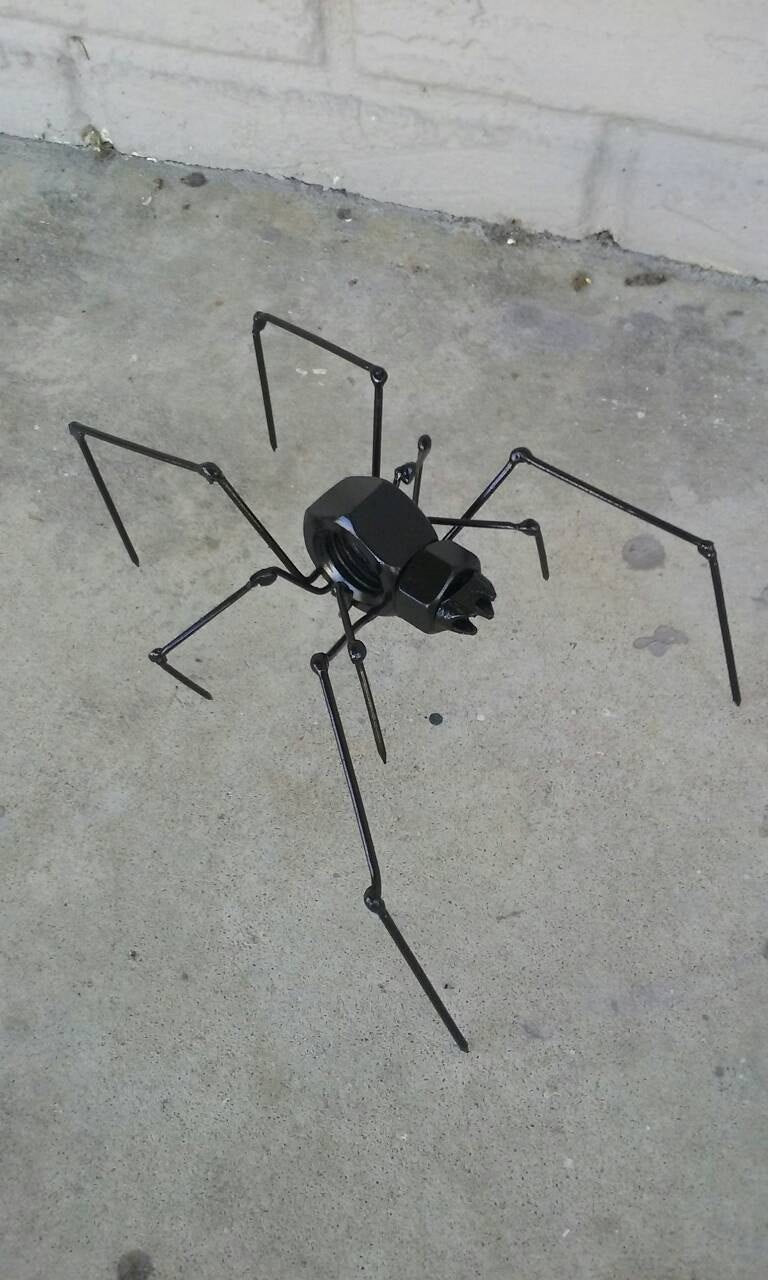 Black Metal Spider, Recycled Welded Art, Halloween Scary Black Widow