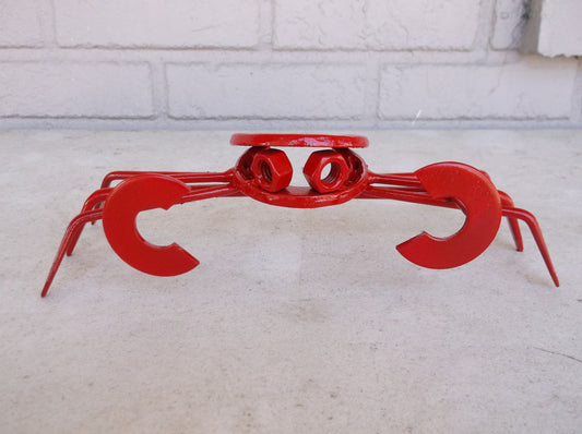 Red Horseshoe Crab, Metal Garden Art, Welded Yard Sculpture