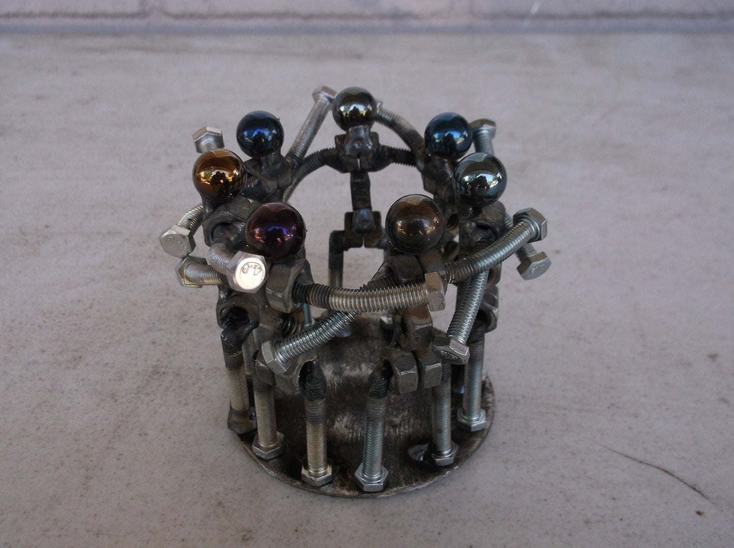 Huddling Metal Bolt People, Group Hug, Team
