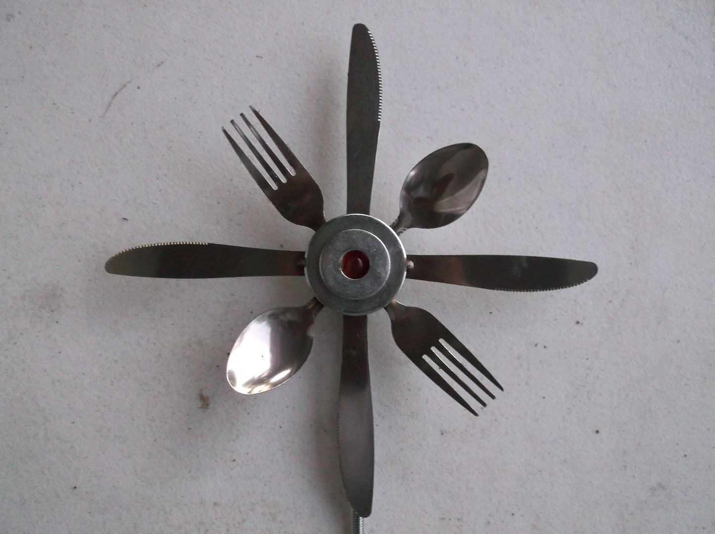 Blue Silverware Sunflower, Garden Art, metal yard stake