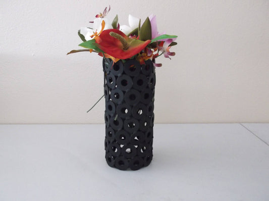 Black Vase, Metal Home Decor, Recycled Art and Sculpture