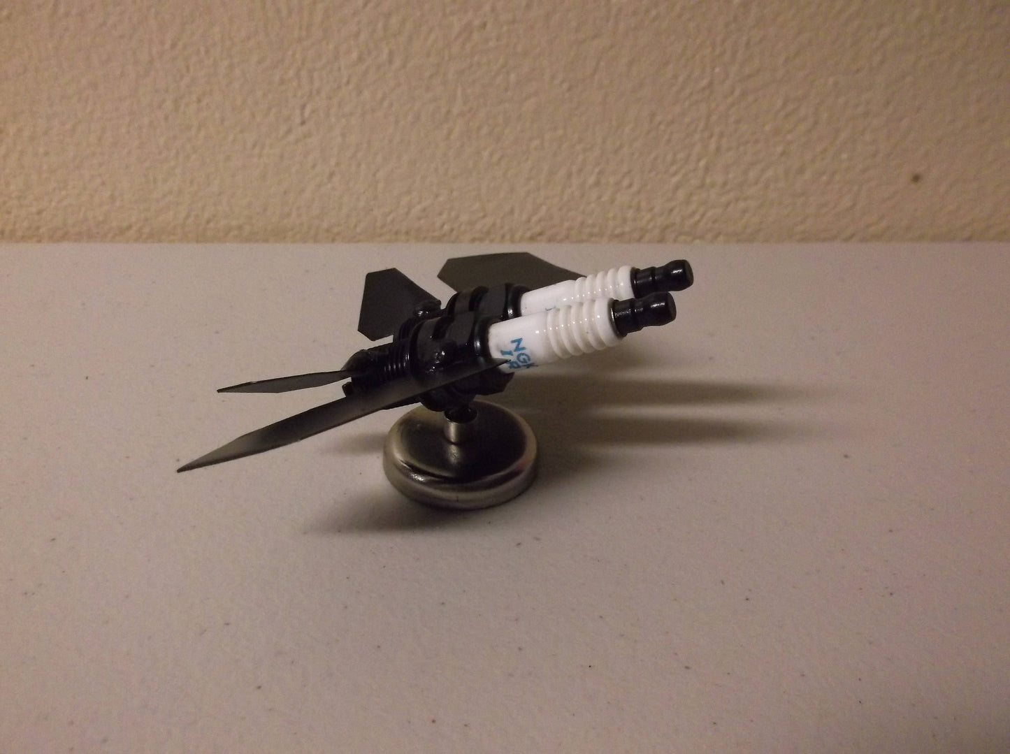 Twin Jet Airplane, Spark Plug Magnet, Metal Recycle Art