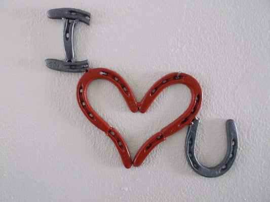 Red Horseshoe Heart, "I Love You" wall art, Horseshoe Art