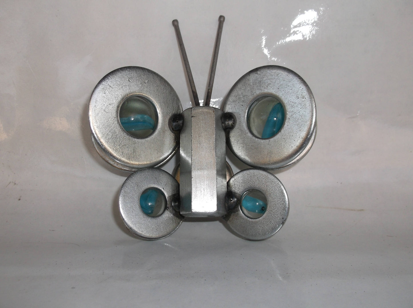 Blue Butterfly Metal Art Magnet, garden stake
