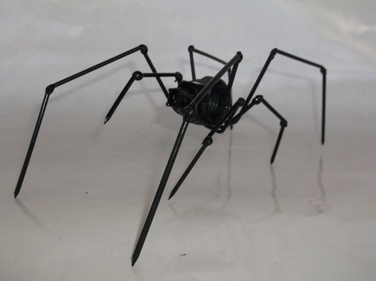Black Metal Spider, Recycled Welded Art, Halloween Scary Black Widow