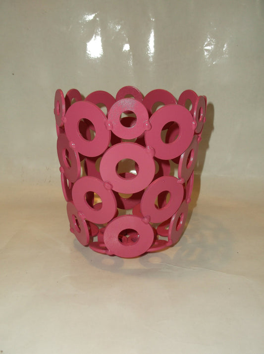 Pink Metal Vase, Metal Flower Pot Container (Holder), Recycled Art