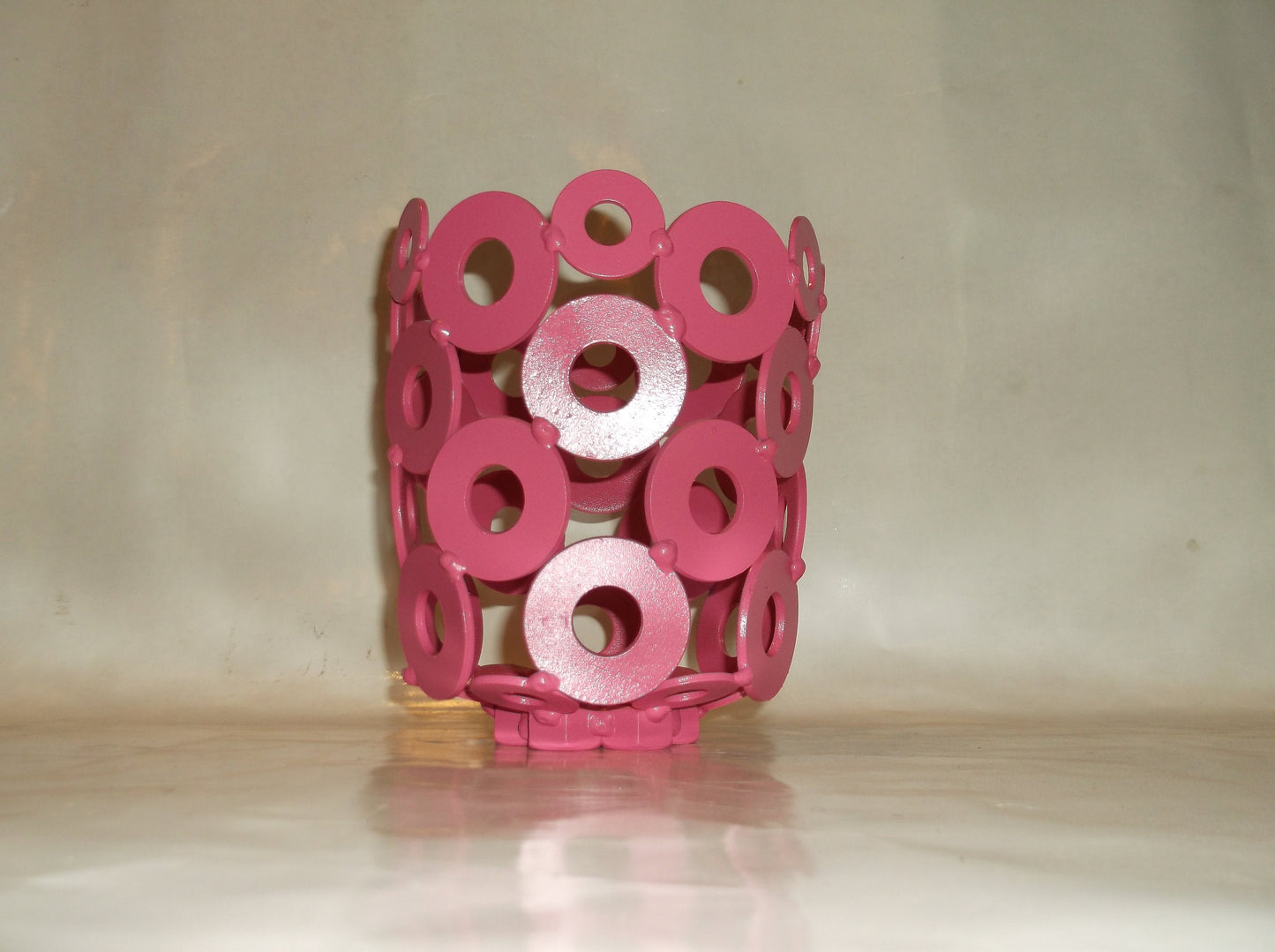 Pink Metal Vase, Metal Flower Pot Container (Holder), Recycled Art