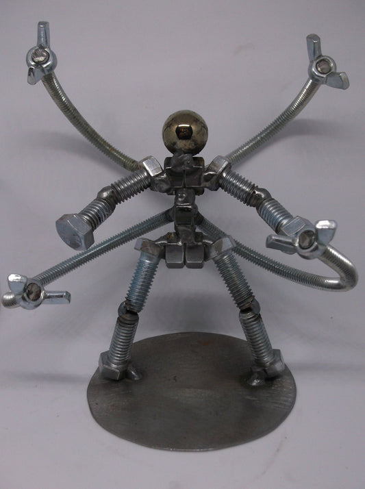 Doctor Octopus Metal Bolt Figurine, Welded Upcycled Metal Art