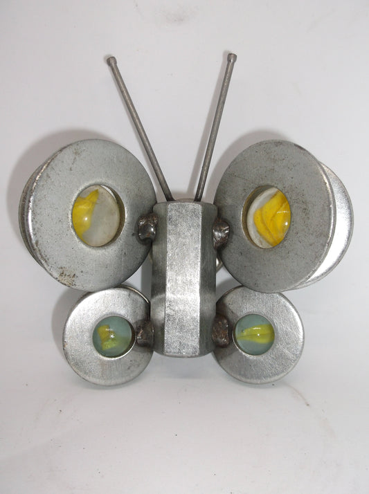 Yellow Butterfly Metal Art Magnet, garden stake