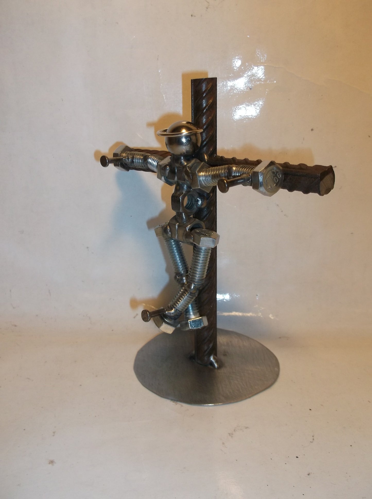 Jesus on the Cross-Metal Bolt Figurine, Upcycled Metal Art, Religious Metal Art