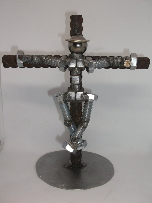 Jesus on the Cross-Metal Bolt Figurine, Upcycled Metal Art, Religious Metal Art