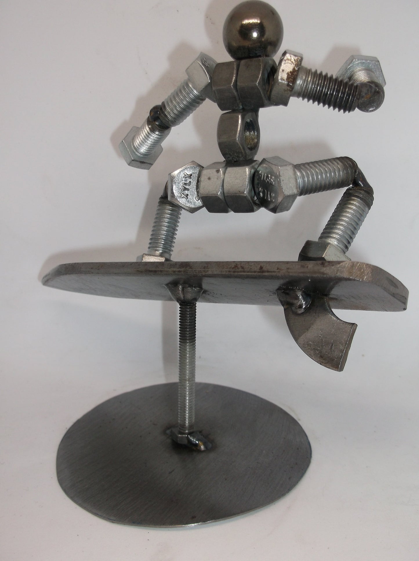 Surfer Metal Bolt Figurine, Upcycled Art, Water Sports