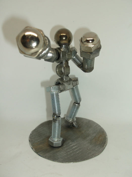 Boxer Metal Bolt Figurine, Fighter, Athlete, Upcycled Metal Figurine