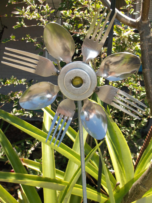Yellow Spoon and Fork Sunflower Garden Art, yard art