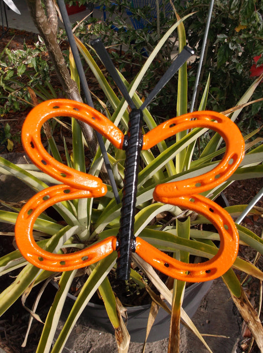 Orange Horseshoe Butterfly Garden Art, Garden Stake