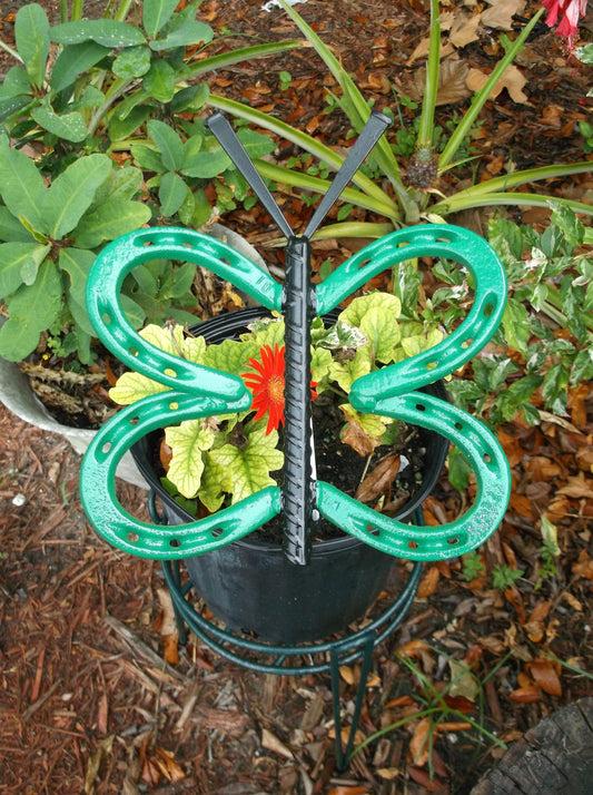 Green Horseshoe Butterfly Garden Art, Yard Stake