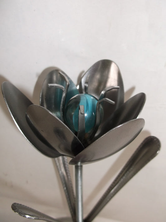 Blue Tulip, Metal Art Tulip, Spoon Flower, Recycled Silverware Flower