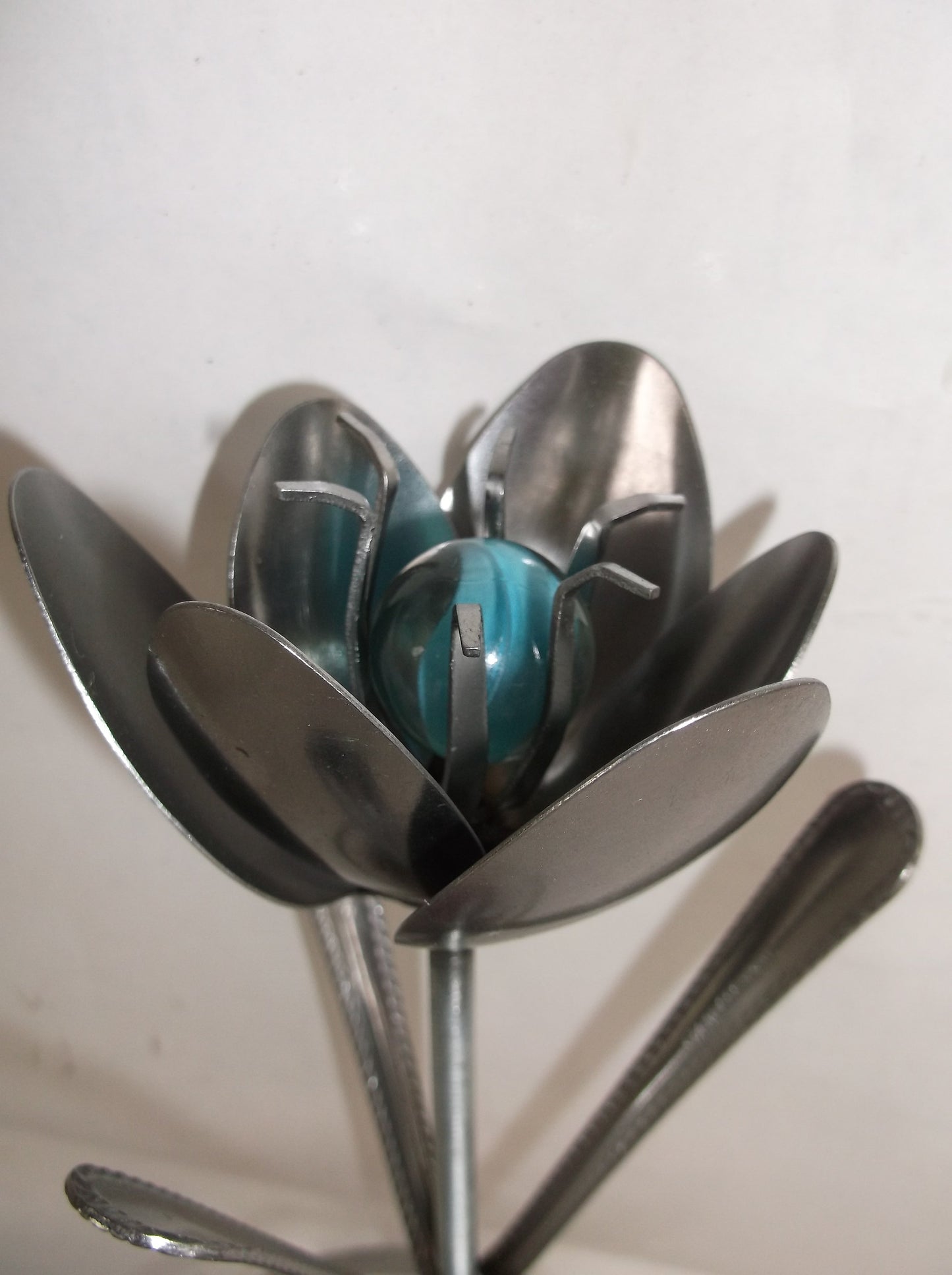 Green Tulip, Metal Art Tulip, Spoon Flower, Recycled Silverware Flower