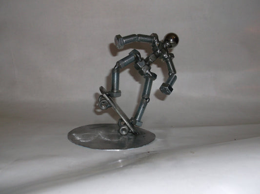 Skateboarder, Metal Bolt Figurine, Upcycled Metal Art