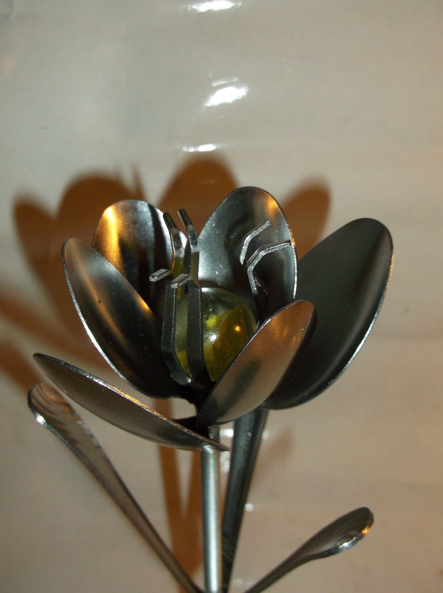 Yellow Metal Tulip, Spoon Flower, Recycled Silverware Flower