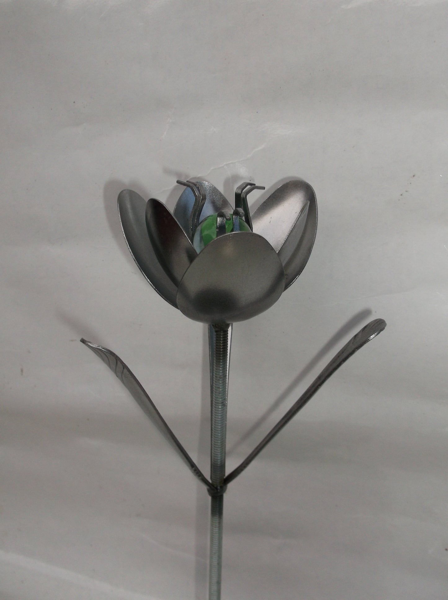 Green Tulip, Metal Art Tulip, Spoon Flower, Recycled Silverware Flower