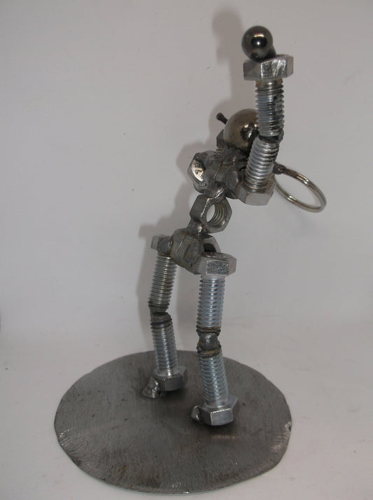 Tennis Player Metal Bolt Figurine, Athlete, Sports figure, Up cycled Welded Art