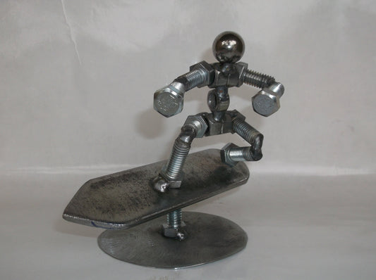 Surfer Metal Bolt Figurine, Upcycled Art, Water Sports