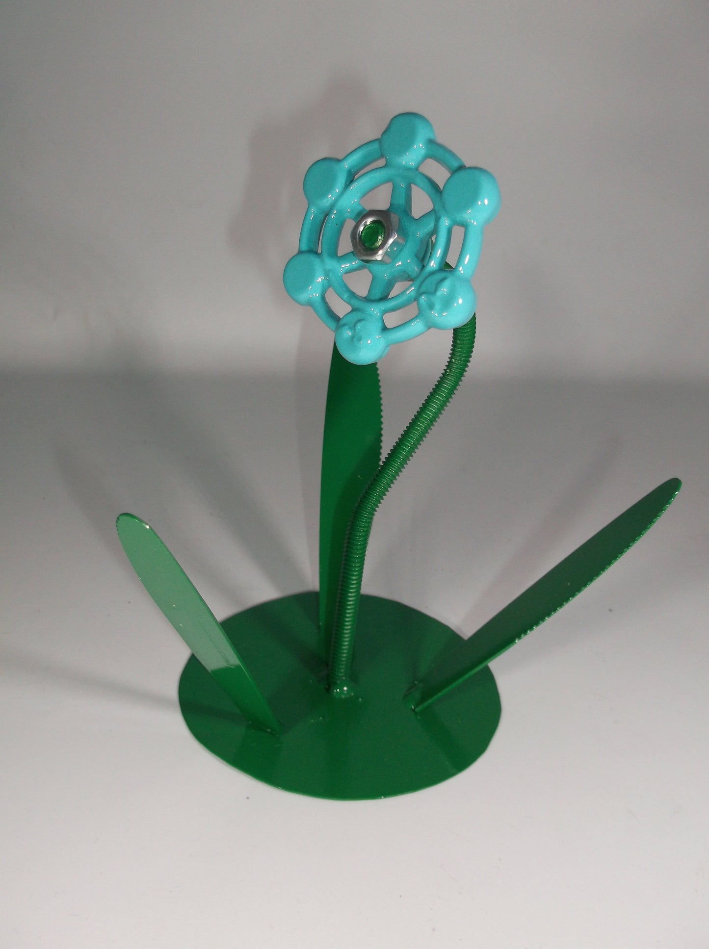 Teal Blue Metal Flower, Floral Decor, Faucet Flower up cycled Art