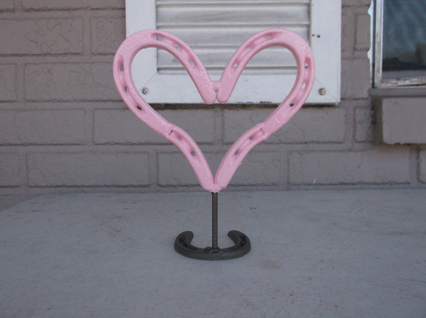 Pink Horseshoe Heart, Lucky Valentine Pink Heart, Metal Art Decoration, Miniature Heart