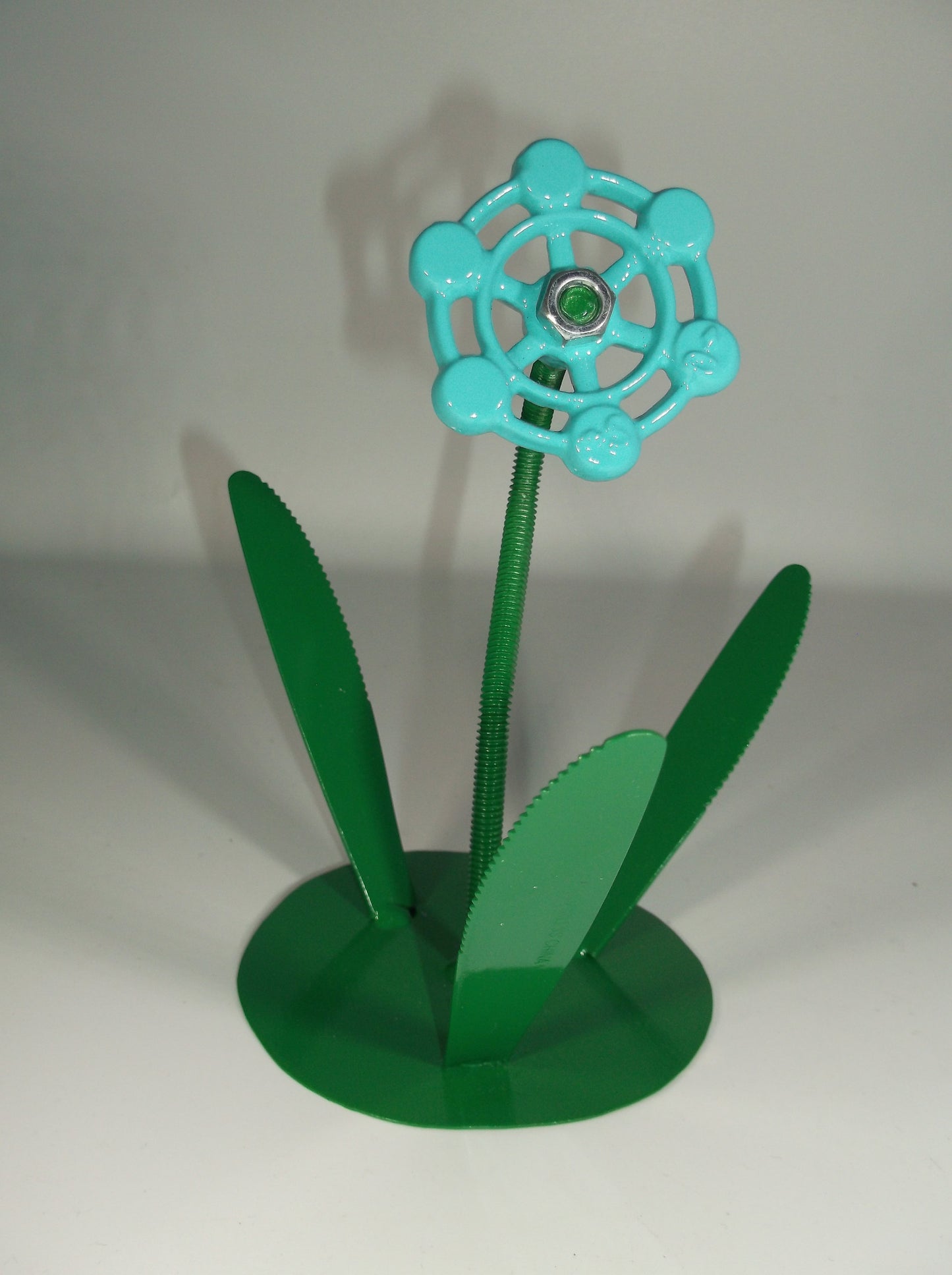 Teal Blue Metal Flower, Floral Decor, Faucet Flower up cycled Art