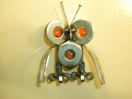 Orange Owl Miniature Metal Art Magnet