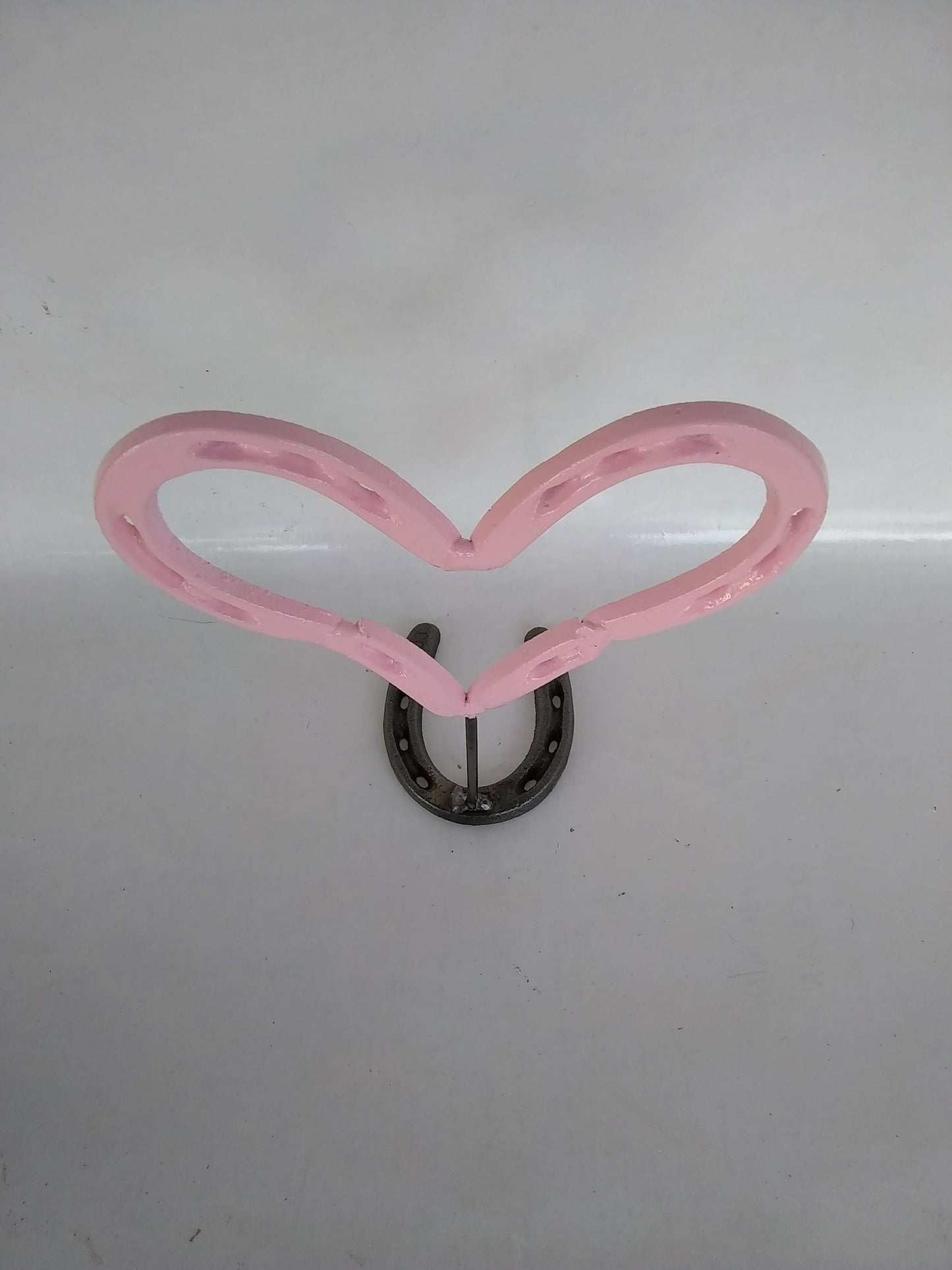 Pink Horseshoe Heart, Lucky Valentine Pink Heart, Metal Art Decoration, Miniature Heart