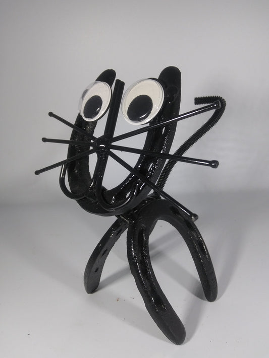 Horseshoe Cat, Kitty Figurine, Metal Art, Upcycled Art