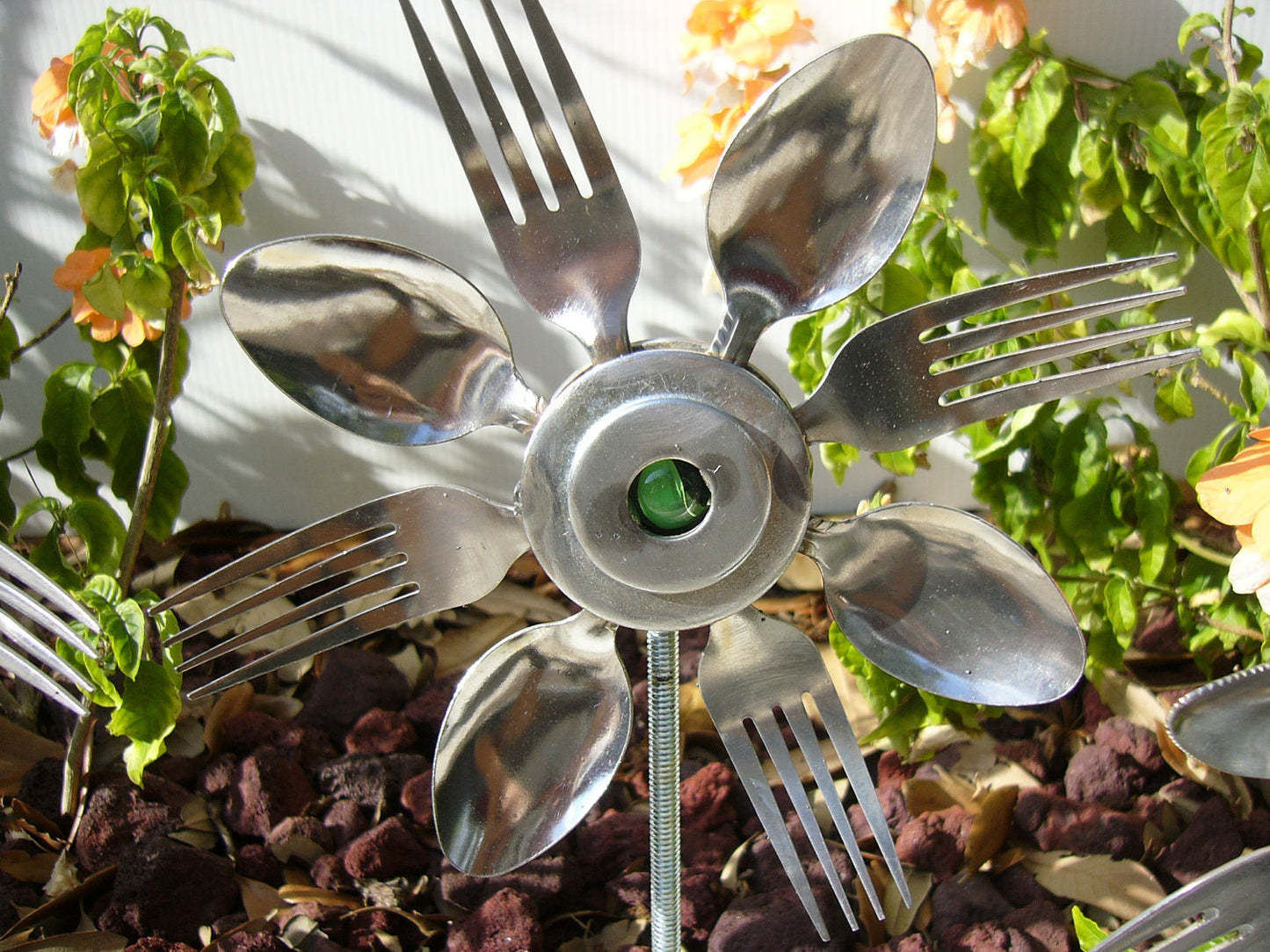 Orange Spoon and Fork Sunflower, Garden Art, yard art