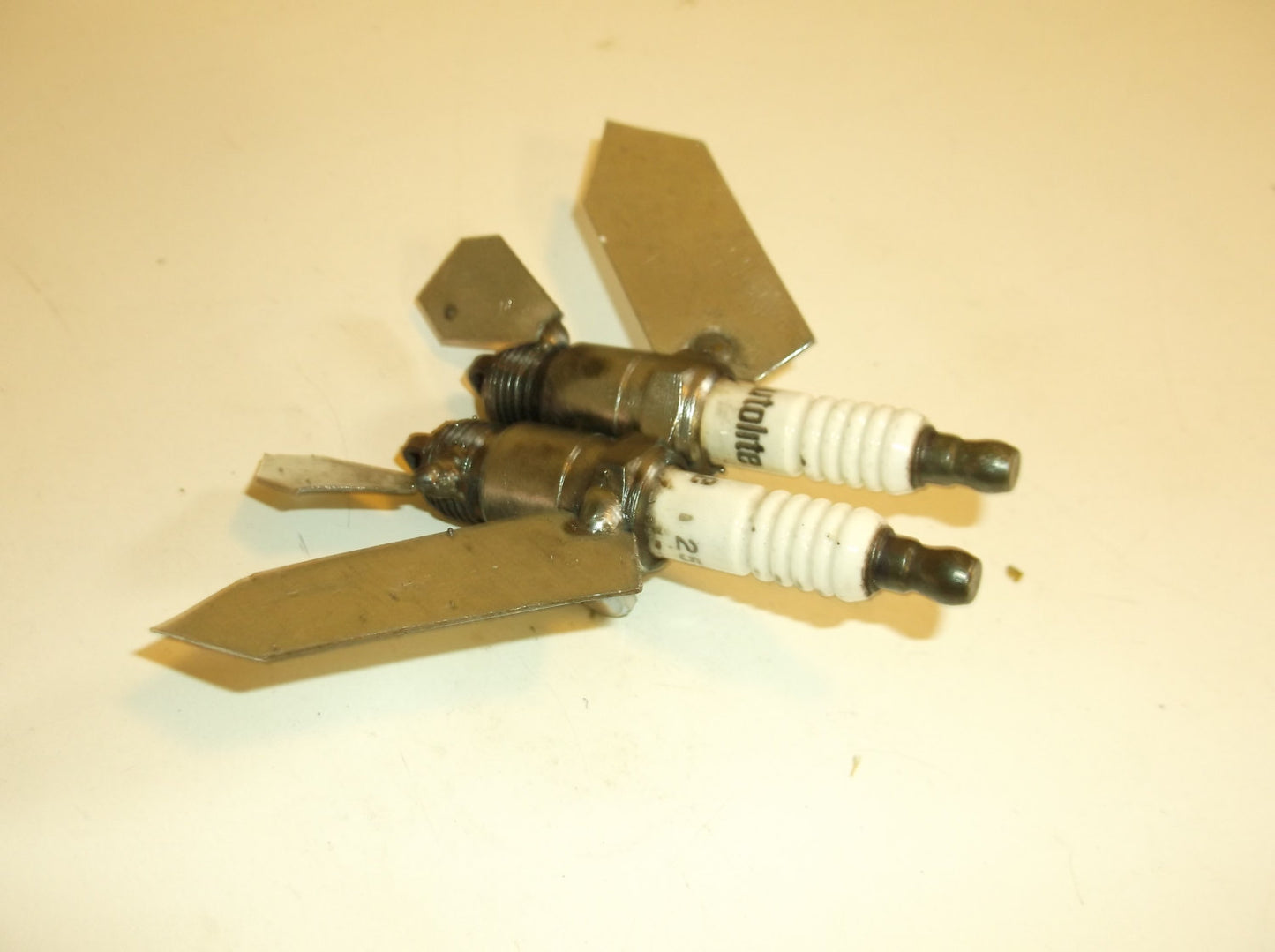 Twin Jet Airplane, Spark Plug Magnet, Metal Recycle Art