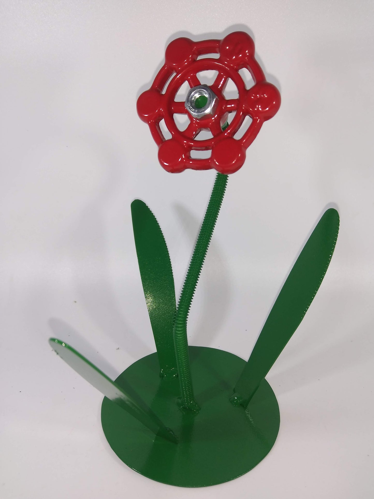Red Metal Flowers, Sculptured Floral Decor, Faucet Flower