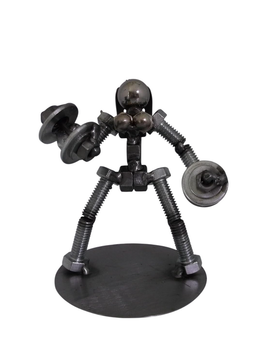 Female Dumbbell Weight Lifter, Metal Bolt Figurine, Miniature Athlete Figure
