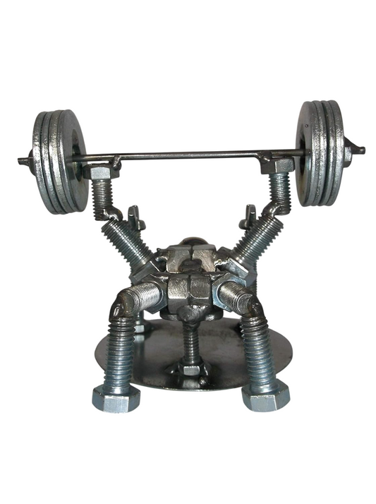 Bench Press 4 Plates Metal Bolt Weight Lifter Figurine, Power Lifter