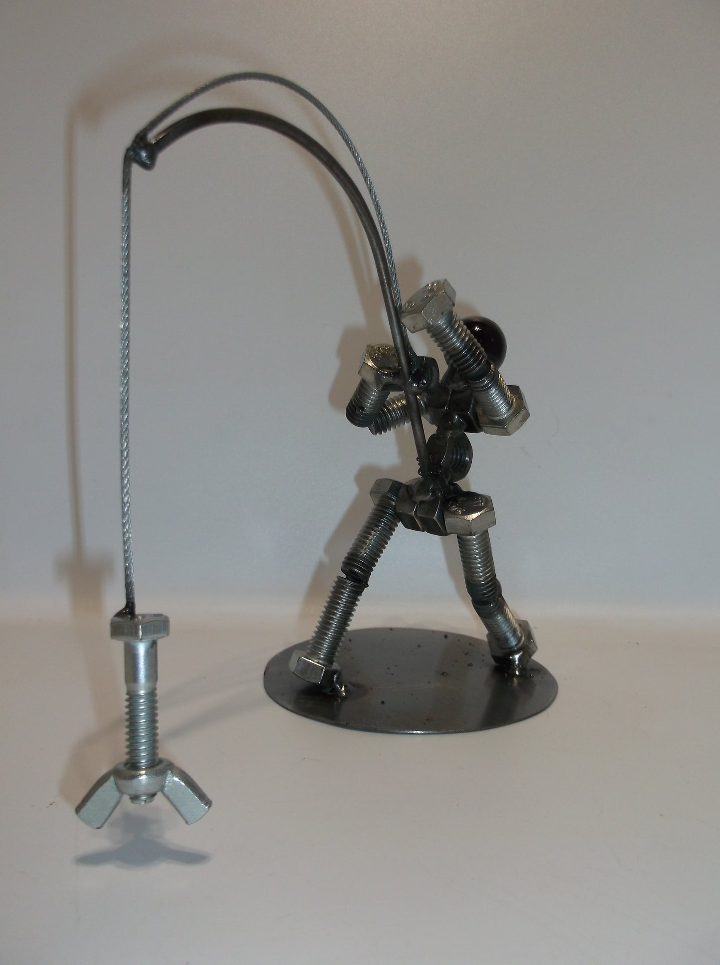 Fisherman, Angler, Metal Bolt Figurine, Upcycled Art