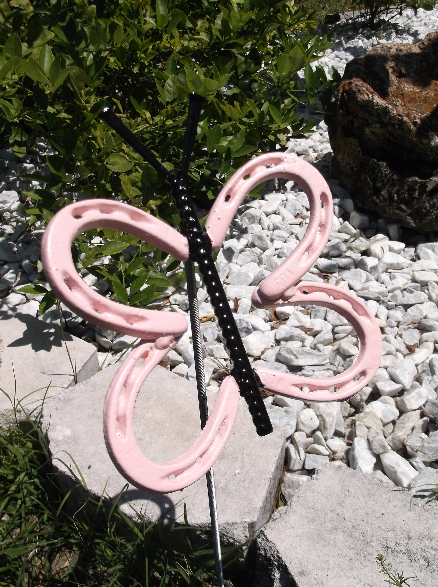 Pink Horseshoe Butterfly Garden Art, Garden Stake, yard art