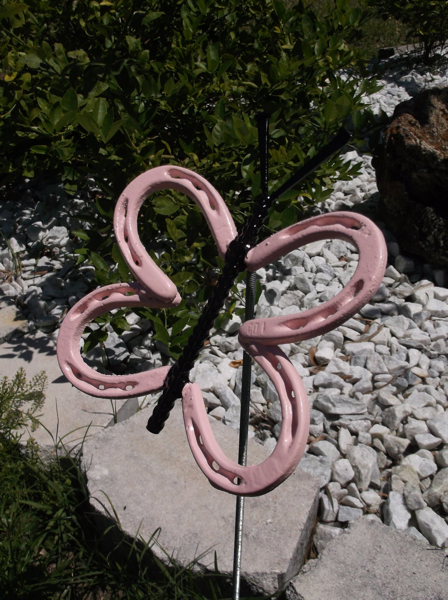 Pink Horseshoe Butterfly Garden Art, Garden Stake, yard art